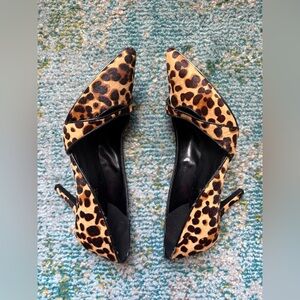 Y2K Nine West leopard print faux fur abstract heels, size 7M